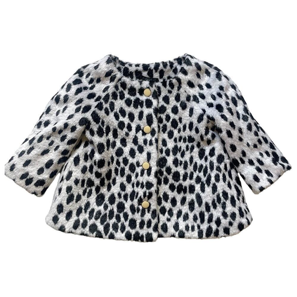 Janie & Jack Black And White Animal Print Faux Fur Jacket Size 6-12m